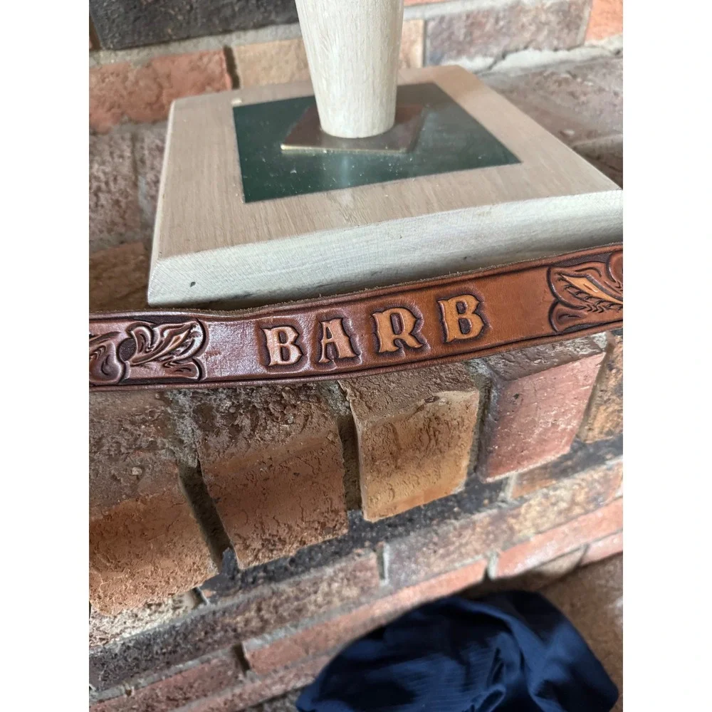 Custom‎ Tooled Leather Belt Floral Embossed Name Barb Western Cowboy - Picture 5 of 6